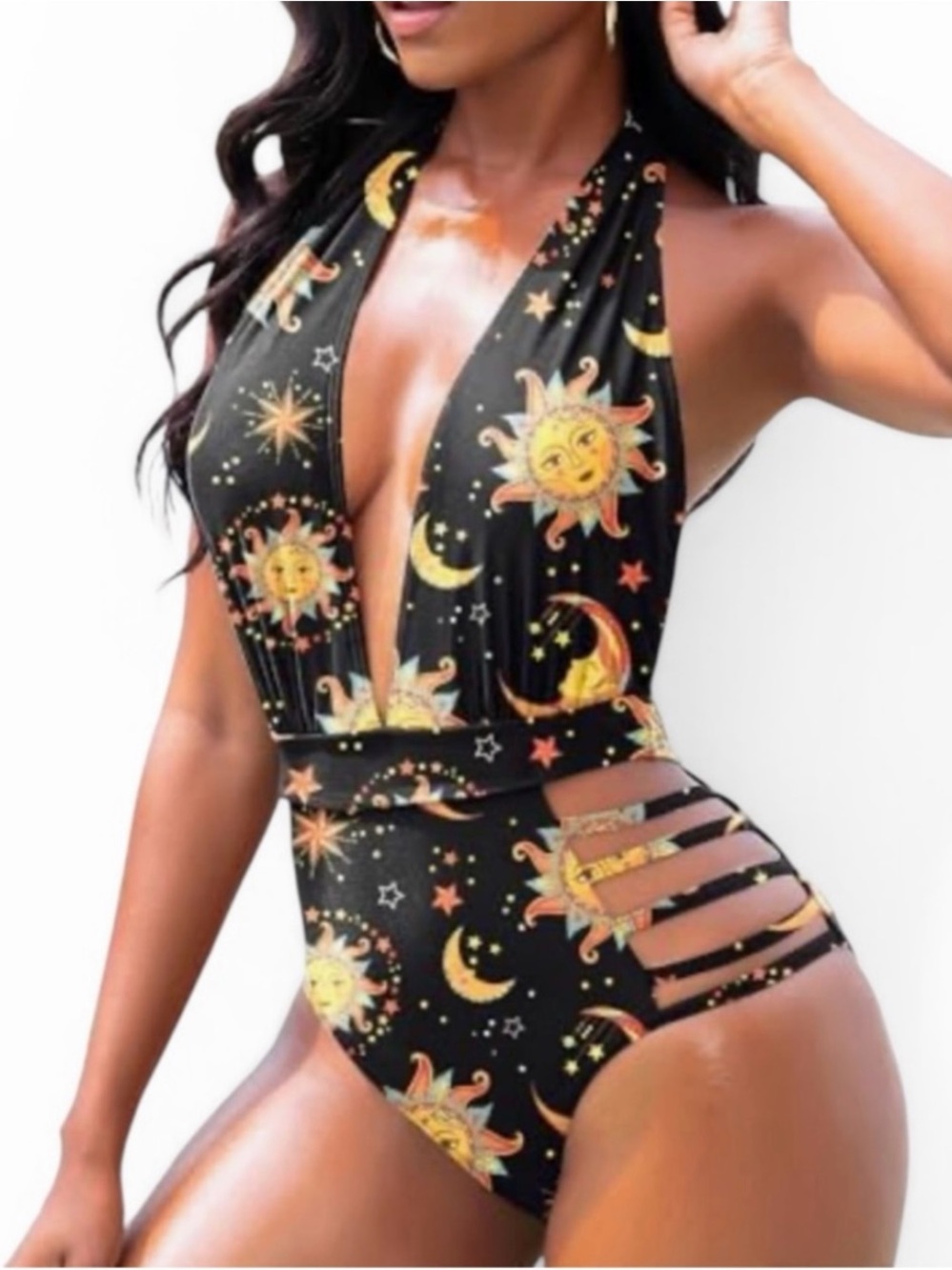 Black Sun & Moon Halter One-Piece Swimsuit